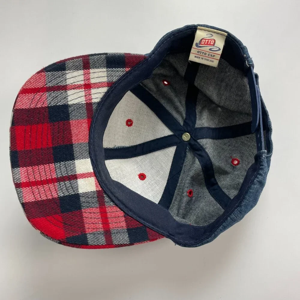 Otto Baseball Hat Denim Style Red‎ Plaid Cotton One Size Classic Retro Sporty